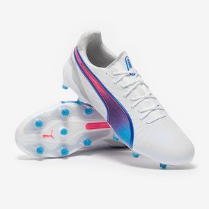 Puma King Ultimate FG/AG - White/Bluemazing/Flat Light Grey/Sunset Glow